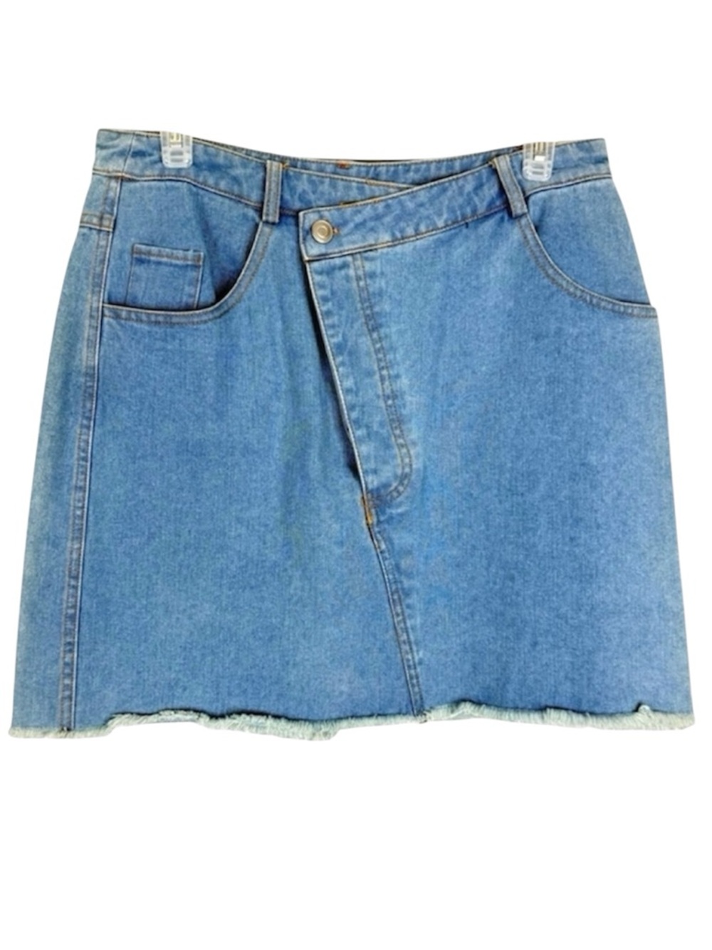 NWT Entro Light Wash Asymmetrical Denim Mini Skirt Size L Raw Hem Cotton